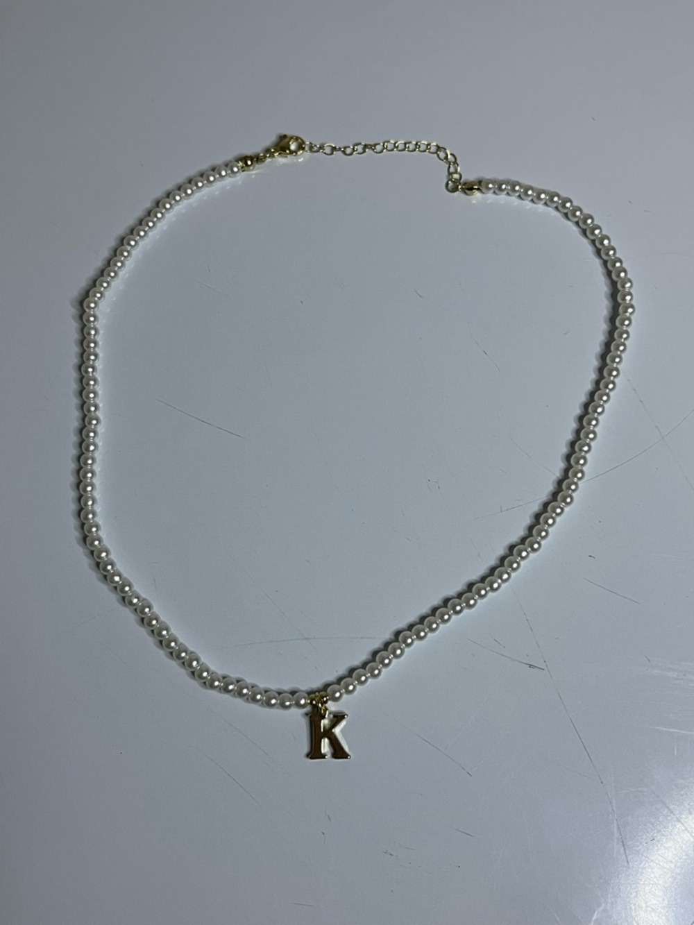 White Pearl Letter "K" Necklace | Gold Tone Initial Jewelry